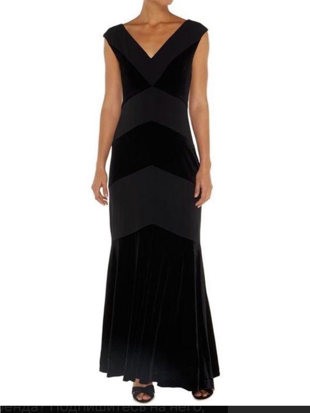 Lauren Ralph Lauren Evening Black V-Neck Velvet Evening Gown